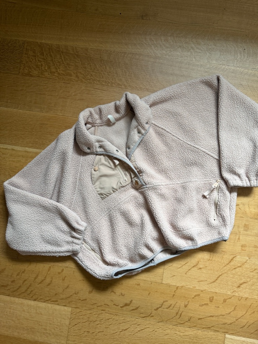 FP Movement by Free People Lightweight Sherpa Pullover Hoodie in Light Blush